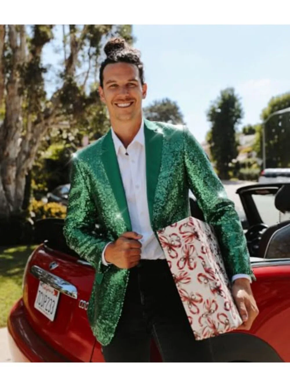 Men's Sequin Blazer Holiday Party Jacket Tailored Notch Collar
